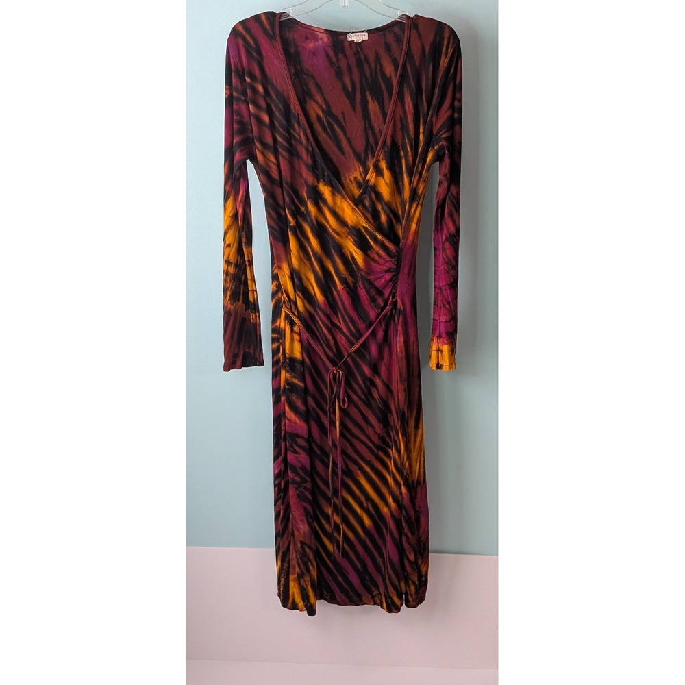 Earthbound Trading Co Wrap Dress Womens XL Multicolor  Boho Tie Dye Midi